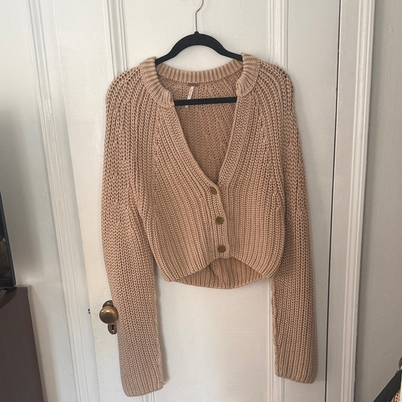 Free People Sweaters - Free People Button-Up Knit Cardigan - Cream